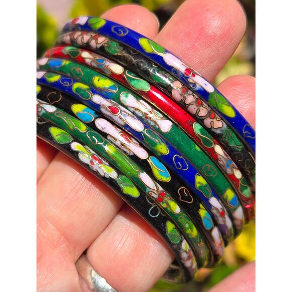 Colorful Floral Enamel Bangle Set - Picture 2 of 7